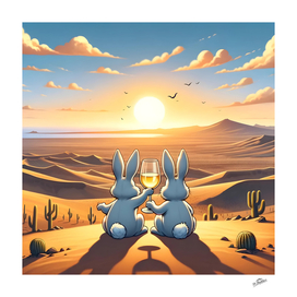 A Bunny Duo’s Sunset in the Desert