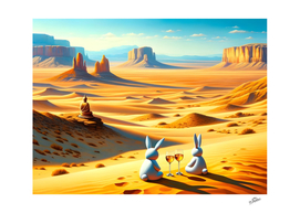 Bunnies Sipping Solitude in a Vast Desert