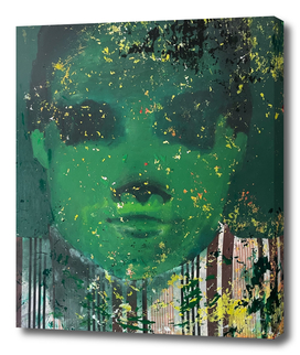 abstracted face in green and yellow by Gela Mikava