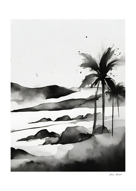 Bay with palms - Aquarell