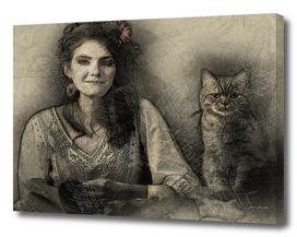 woman and cat