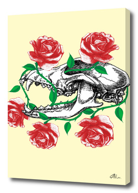 Wolf Skull entangled in roses.