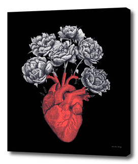 Heart with peonies on black