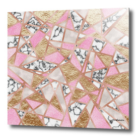Geometric Collage - Marble, Pink, Pearl and Gold