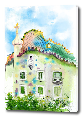 Barcelona watercolor. Gaudi architecture