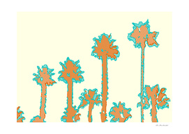 brown and blue palm trees with yellow background