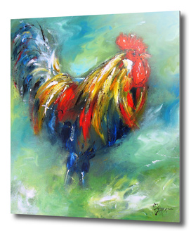 Colorful rooster on green background