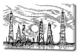 sea oil fields hand drawing