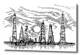 sea oil fields hand drawing