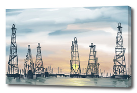 sea oil fields hand painting