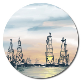 sea oil fields hand painting