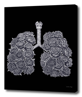 Lungs with peonies on black