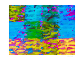 psychedelic painting abstract in blue yellow green pink