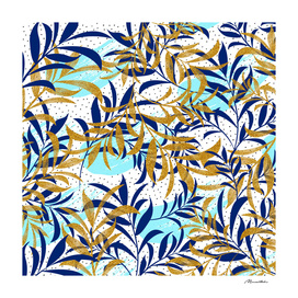 Pattern of gold and blue leaves