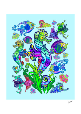 Marine Life Exotic Fishes & SeaHorses Ornamental Style