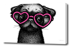 Pug Puppy Portrait in Pink Glasses