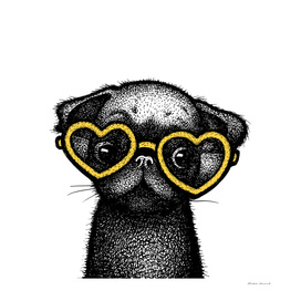 Pug Puppy Portrait in Yellow Glasses