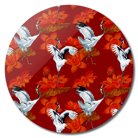 Floral pattern with cranes