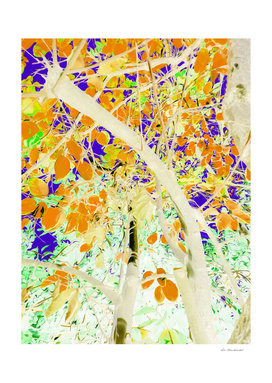 drawing tree with orange leaves and purple background