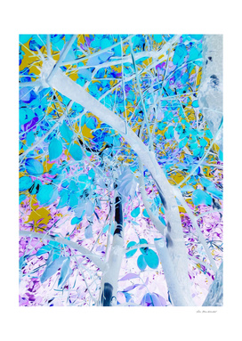 drawing tree with blue leaves and purple background