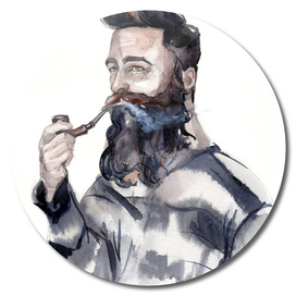 A man's portrait of a sailor with a pipe