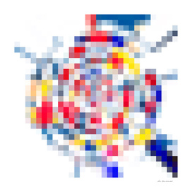 geometric square pattern pixel abstract in yellow blue red