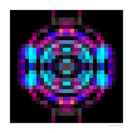 geometric square pixel abstract in orange blue pink
