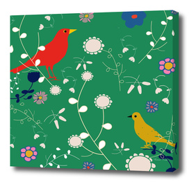 Bird and blooms green