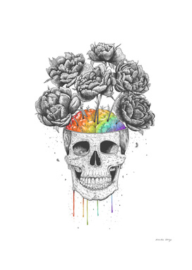 Skull with rainbow brains