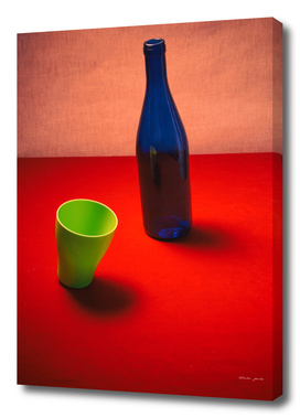 Very simple still life with blue bottle