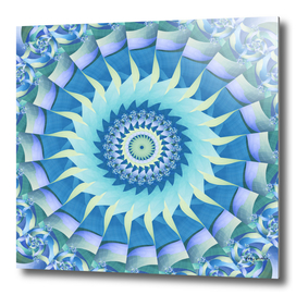 Turquoise Blade Fractal Kaleidoscope Mandala