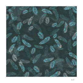 Tropical Leaf Pattern - Dark Blue & Grey