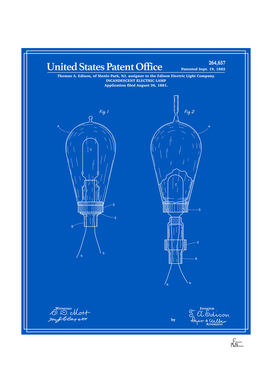 Thomas Edison Light Bulb Patent - Blueprint