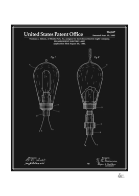 Thomas Edison Light Bulb Patent - Black