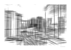 pencil drawing buildings in the city in black and white