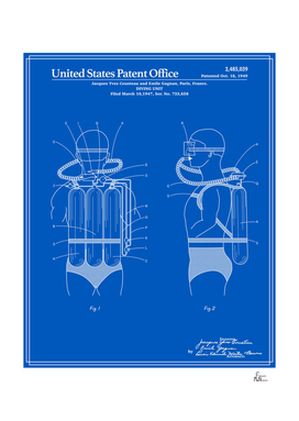 Jacques Cousteau Diving Unit Patent - Blueprint