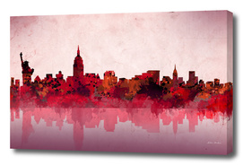 new york city skyline red