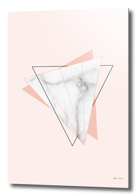 White Marble Geometric Triangle Shapes Salmon Pink