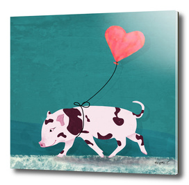 Baby Pig With Heart Balloon