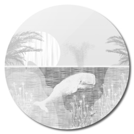 Tropical Black and White Vintage Whale Design