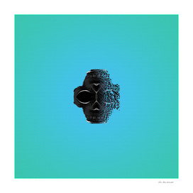 fractal black skull portrait with blue abstract background