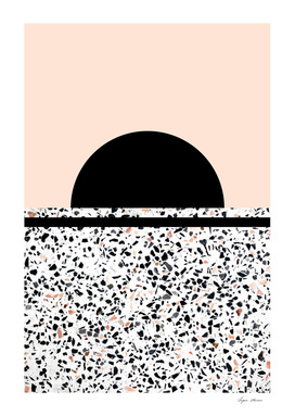 Abstract Terrazzo Stone Pattern Black and Orange Peach