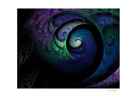 Multicolored spiral fractal picture on the dark