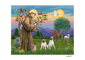Saint Francis Blesses Two Pugs