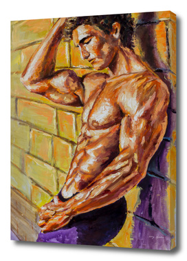 Abstract male is standing by wall Oil Painting on canvas