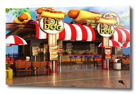 Cartoon Hot Dog Restaurant