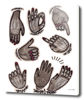 hand gestures and white henna tattoo