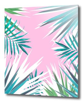 Tropical leaves pink and turquoise