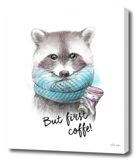 Raccoon pencil and watercolor illustration