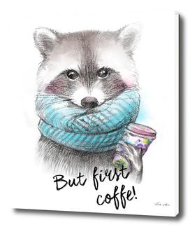 Raccoon pencil and watercolor illustration
